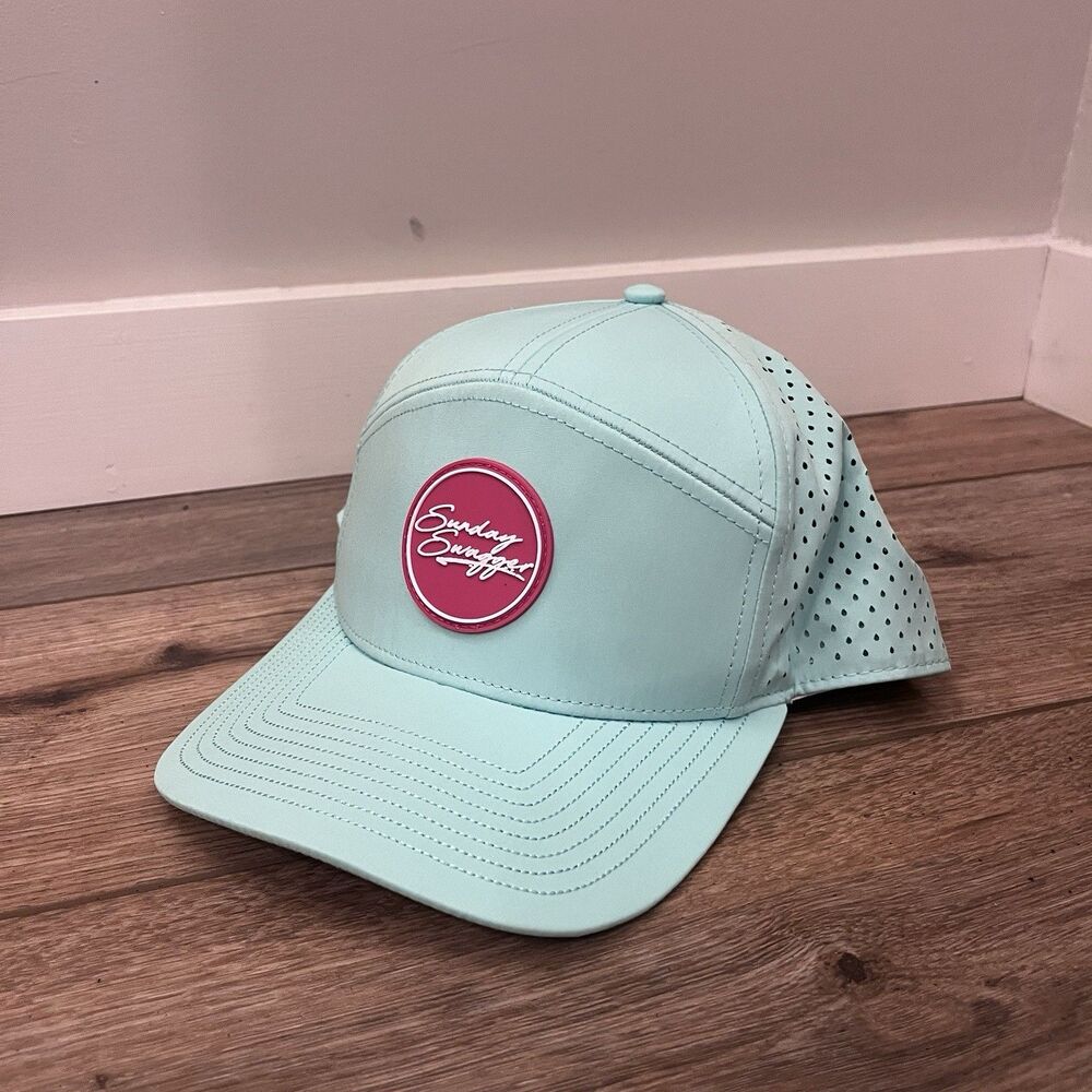 Sunday Swagger Teal Seafoam Green Pink Logo Snapback Mesh Trucker Golf Hat Cap